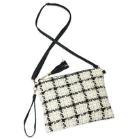 Accessoires d'hiver à carreaux en tweed métallisé doré