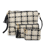 Accessoires d'hiver à carreaux en tweed métallisé doré