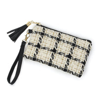 Accessoires d'hiver à carreaux en tweed métallisé doré
