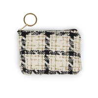 Accessoires d'hiver à carreaux en tweed métallisé doré