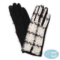 Accessoires d'hiver à carreaux en tweed métallisé doré