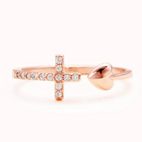 S925 Sterling Silver Love Cross Open Adjustable Ring