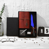 Feather Dip Pen & Leather Journal Gift Set