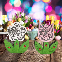 Éclairage de fleurs en bois, lumière LED créative de printemps, lapin, papillon