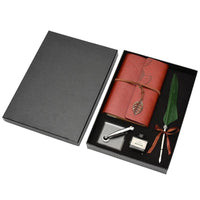 Feather Dip Pen & Leather Journal Gift Set