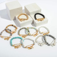 Natural Stone Beaded Safety Pin Charm Bracelets