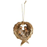Holy Family In Gold Heart Christmas Ornament