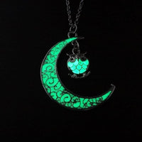 Glowing Crescent Moon Heart Owl Pendant Necklace