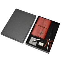 Feather Dip Pen & Leather Journal Gift Set