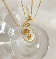 Vintage December Flower Oval Mother Of Pearl Necklace