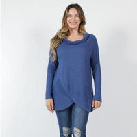 Brushed Waffle Knit Cowl Neck Tulip Front Tunic