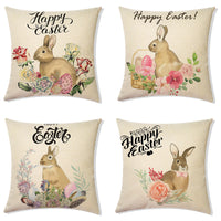 Easter Printed Linen Throw Pillow Covers
