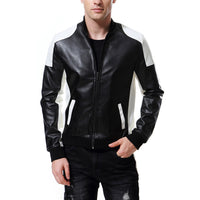 Abrigo de cuero con cuello alto a juego de colores