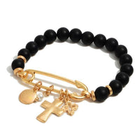 Natural Stone Beaded Safety Pin Charm Bracelets