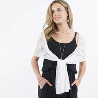 White Floral Sheer Lace Scarf Stole