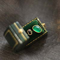 Ballena lluvia joyería verde negro ágata calcedonia irregular collar clavícula cadena anillo
