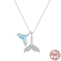 Whale Mermaid Tails Pave' Sky Blue Sterling Silver Necklace