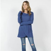 Brushed Waffle Knit Cowl Neck Tulip Front Tunic
