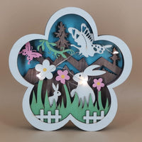 Éclairage de fleurs en bois, lumière LED créative de printemps, lapin, papillon