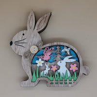Éclairage de fleurs en bois, lumière LED créative de printemps, lapin, papillon