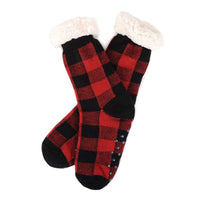 Buffalo Plaid Plush Fleece Lined Sherpa Slipper Socks