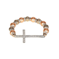 Sideways CZ Curved Cross Bracelets
