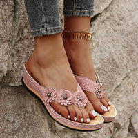 Sandalias de flores para mujer, zapatos de cuña de estilo Retro, zapatos de playa al aire libre, verano