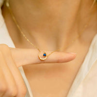 Collier ras du cou avec pendentif lune en argent sterling 925 et zircon bleu, en or 14 carats
