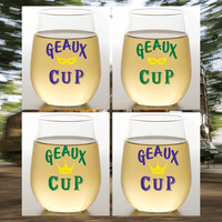 LOUISIANA COLLECTION - Mardi Gras Geaux Cup - Stemless Shatterproof Wine Glasses (2 Pack)