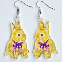 Pendientes florales de primavera con forma de huevo y pollito, cesta de flores de conejo de Pascua
