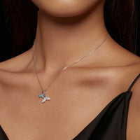 Whale Mermaid Tails Pave' Sky Blue Sterling Silver Necklace