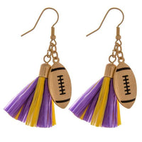 Boucles d'oreilles de football à pompons en raphia aux couleurs de l'équipe collégiale