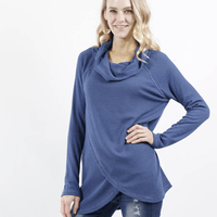 Brushed Waffle Knit Cowl Neck Tulip Front Tunic
