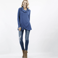 Brushed Waffle Knit Cowl Neck Tulip Front Tunic
