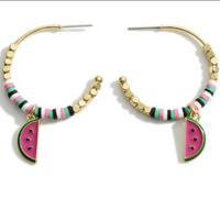 Tropical Charm Heishi Bead Hoop Earrings
