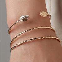 Simple Leaf Bangle Bracelets (3 Pcs)