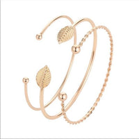 Simple Leaf Bangle Bracelets (3 Pcs)