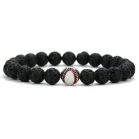 Baseball & Lava Stone Beaded Bracelet
