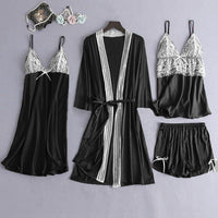 Satin Lace Sleepwear Set (4 Pcs)
