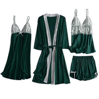 Satin Lace Sleepwear Set (4 Pcs)
