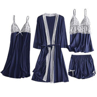 Satin Lace Sleepwear Set (4 Pcs)
