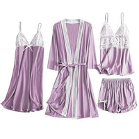 Satin Lace Sleepwear Set (4 Pcs)
