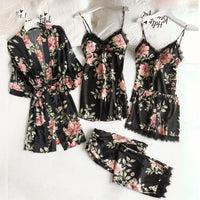 Lace Floral Satin Sleepwear Set (5 Pcs)