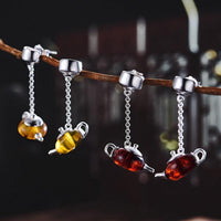 Pendientes colgantes de tetera de ámbar natural