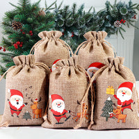 Christmas Pattern Coarse Linen Drawstring Sacks
