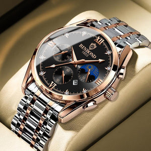Reloj de moda de acero inoxidable de cuero genuino con calendario luminoso resistente al agua (para hombre)