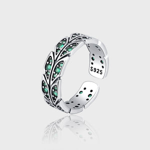 S925 Sterling Silver Ring Peacock Tail Antique Retro Inlaid Green Zirconium