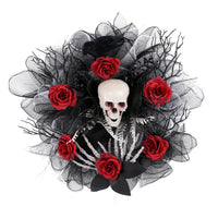 Halloween Red Rose Skull Mesh Garland Door Hanging Decoration
