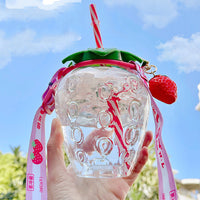 Cute Strawberry Tumbler with Straw