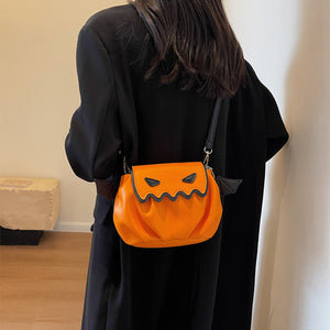 Halloween Pumpkin Shoulder Bag With Small Bat Wings